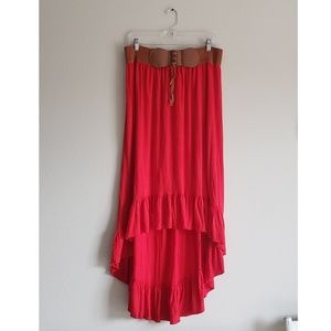 Red High To Low Skirt